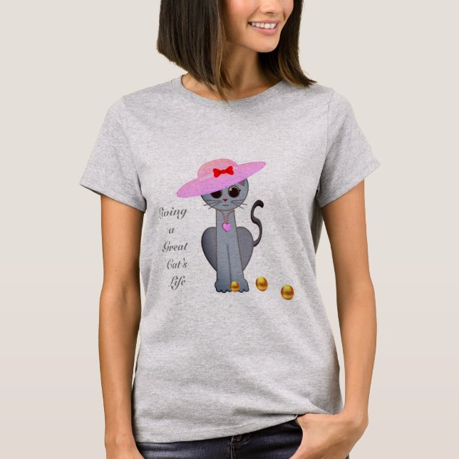 Camiseta Gato Fofo com Chapéu Rosa (Frente)