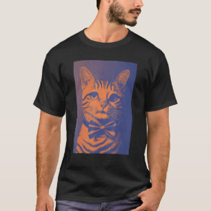 Camiseta Gato Fofo Com Colarinho de Gravata Borboleta em Es