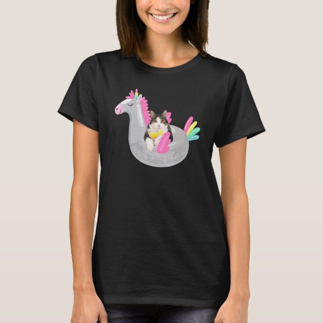 Camiseta Gato Fofo Com Kit De Flutuação De Margarida E Unic (Frente)