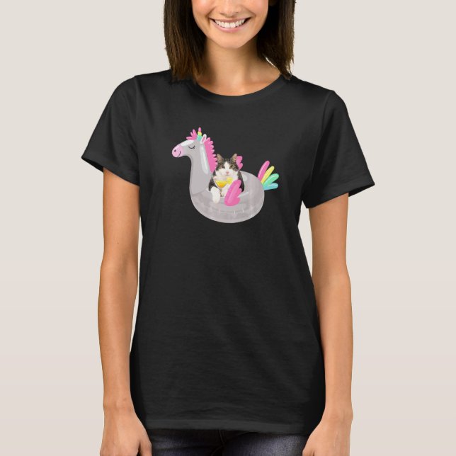 Camiseta Gato Fofo Com Kit De Flutuação De Margarida & Unic (Frente)