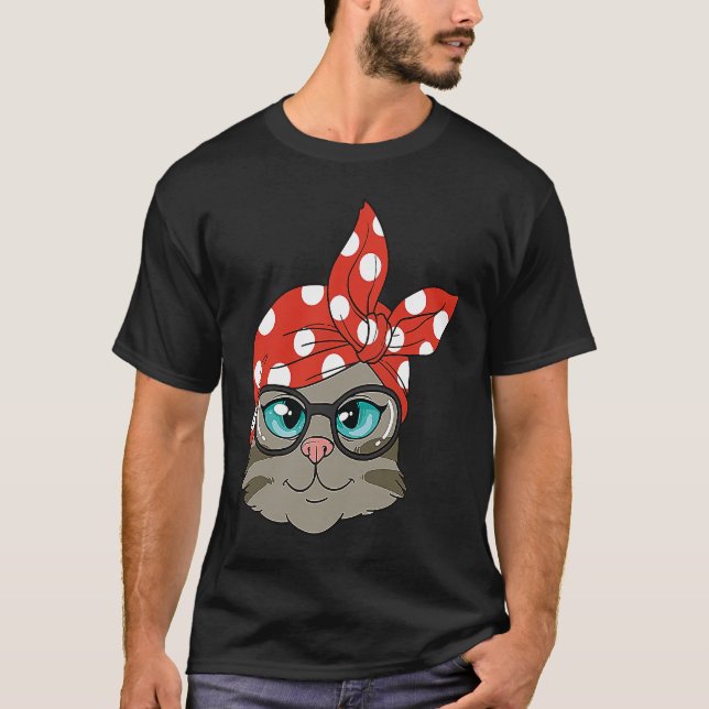 Camiseta Gato fofo com lenço na cabeça e óculos (Frente)