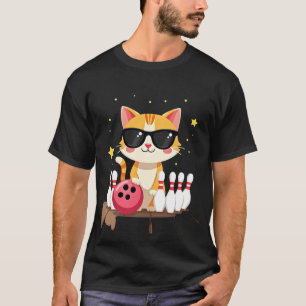Camiseta Gato Fofo Com Óculos De Sol Gato Jogando Boliche P