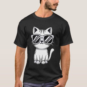 Camiseta Gato Fofo com Óculos de Sol Meninos Meninas Crianç