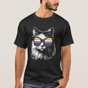 Camiseta Gato Fofo com Óculos do Orgulho Não Binário Engraç