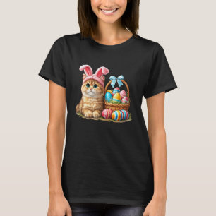 Camiseta Gato Fofo com Orelhas de Coelho e Ovos da Páscoa F