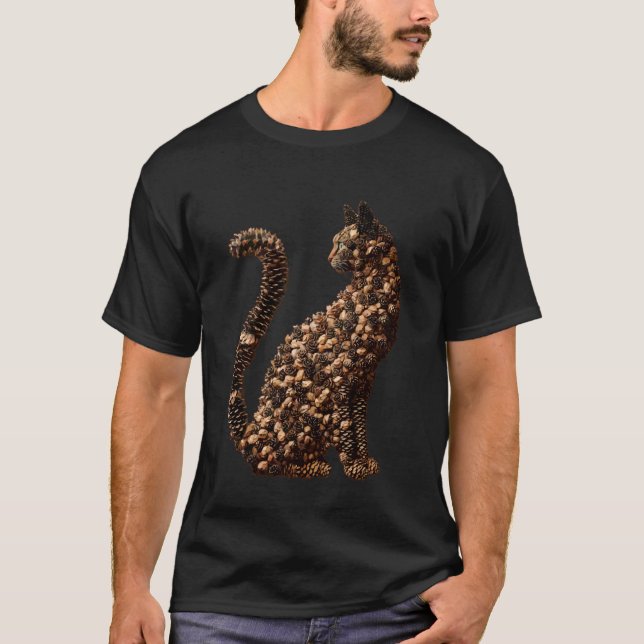 Camiseta Gato Fofo com Pinhas Animal Rústico de Outono  (Frente)