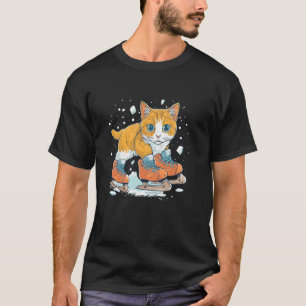 Camiseta Gato Fofo com Roupa de Patins no Gelo