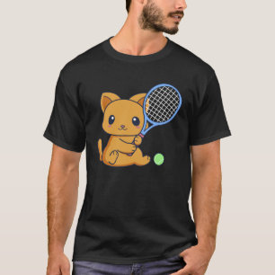 Camiseta Gato Fofo Com Uma Raquete De Tênis E Bola De Tênis