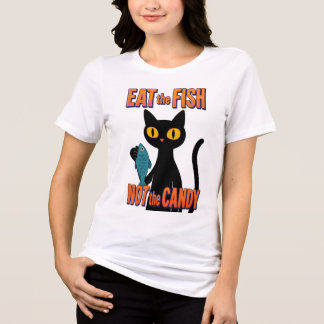 Camiseta Gato fofo come peixe não doce anti comida lixo
