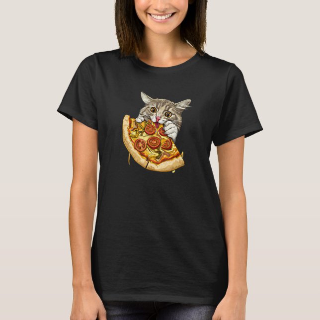 Camiseta Gato Fofo Come Pizza (Frente)