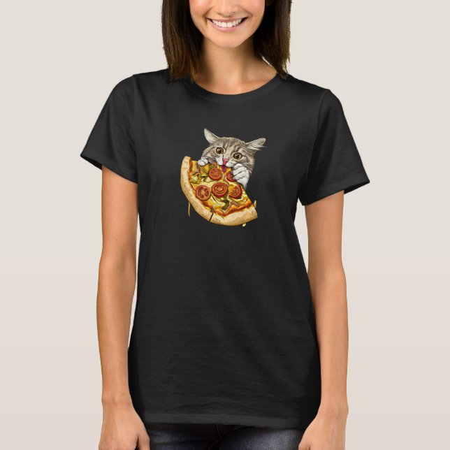 Camiseta Gato Fofo Come Pizza  1 (Frente)