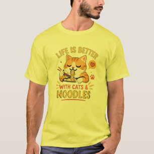 Camiseta Gato Fofo Comendo Macarrão Amante de Ramen Engraça