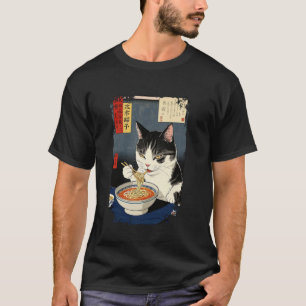 Camiseta Gato Fofo Comendo Macarrão Ramen Vintage Retro Jap