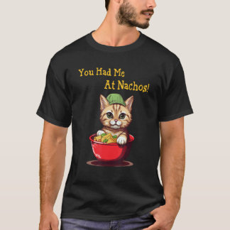 Camiseta Gato fofo comendo nachos. Você me conquistou com n