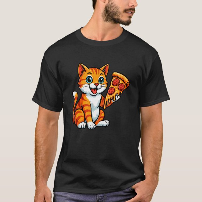 Camiseta Gato Fofo Comendo Pizza (Frente)