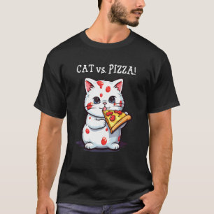Camiseta Gato fofo comendo uma pizza - Gato versus pizza