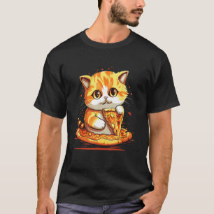 Camiseta Gato Fofo comendo uma pizza queijosa