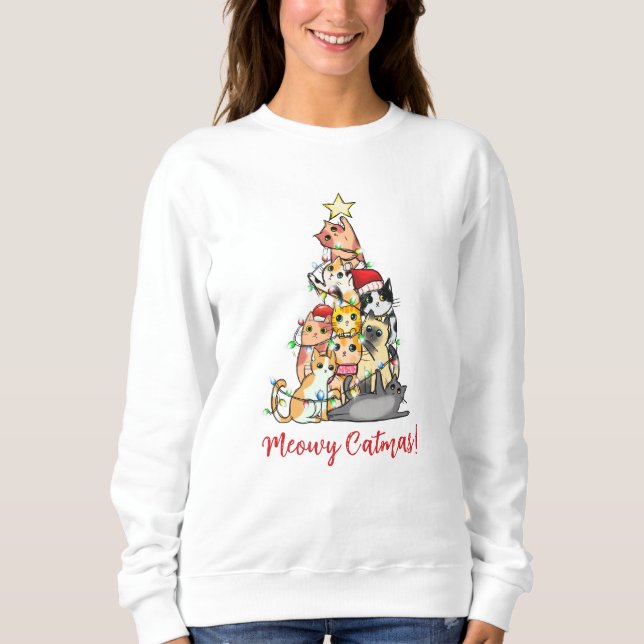 Camiseta Gato Fofo de Natal Árvore de Natal (Frente)