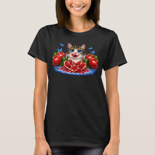 Camiseta Gato Fofo de Olhos Azuis com Romãs