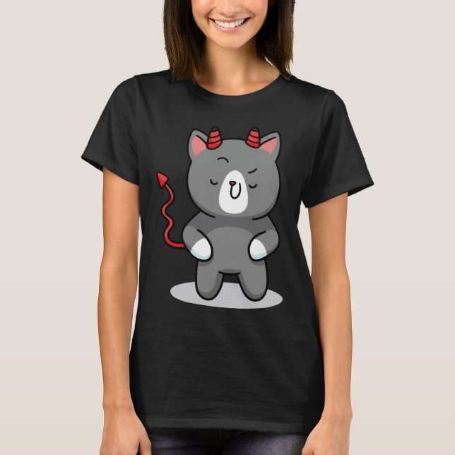 Camiseta gato fofo demônio engraçado (Frente)