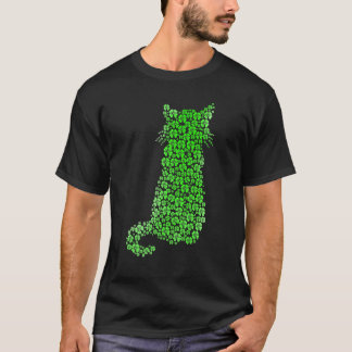 Camiseta Gato Fofo Dia de São Patrício Trevo Gato Sortudo M