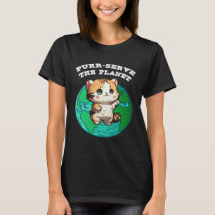 Camiseta Gato Fofo do Dia da Terra Ronronar Serve o Planeta