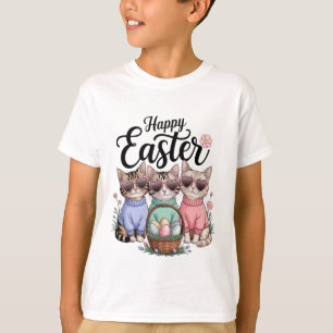 Camiseta Gato Fofo do Dia de Páscoa Orelhas de Coelho Ovos