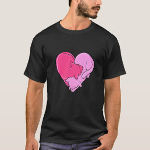 Camiseta Gato Fofo Dois Gatos Rosa Dormindo Em Forma De Cor