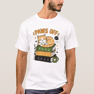 Camiseta Gato Fofo Dormindo em Livros Patas Divertidas Fora