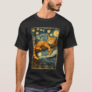 Camiseta Gato Fofo Dormindo Van Gogh Noite Estrelada Inspir