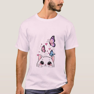Camiseta Gato Fofo e Borboleta