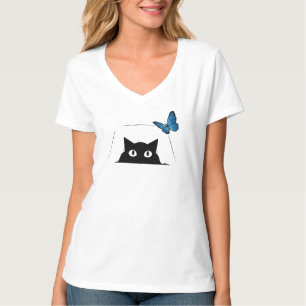 Camiseta Gato Fofo e Borboleta Azul