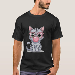 Camiseta Gato Fofo e Engraçado de Óculos de Sol Rosa e Sopr