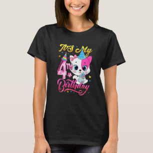 Camiseta Gato Fofo É Meu Aniversário De 4 Anos Meninas Cria