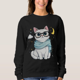 Camiseta Gato Fofo e Nerd com Óculos e Cachecol