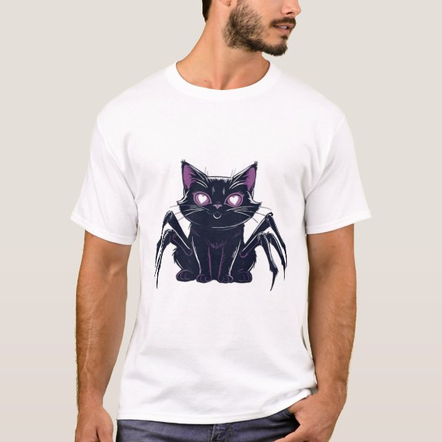 Camiseta Gato Fofo e Sinistro � Pernas de Aranha e Olhos de (Frente)