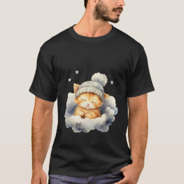 Camiseta Gato Fofo e Sonolento na Arte de Gorro de Inverno 