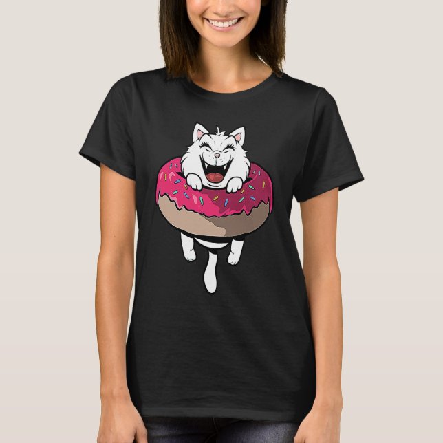 Camiseta Gato fofo em donuts de rosca de donut (Frente)