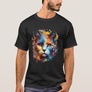 Camiseta Gato Fofo em Estilo Colorido e Artístico