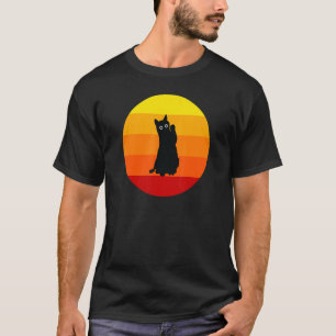 Camiseta Gato Fofo Em Fundo de Pôr do Sol Retro Vintage Cor