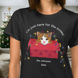 Camiseta Gato Fofo em uma Caixa Aqui pelas Caixas Natal