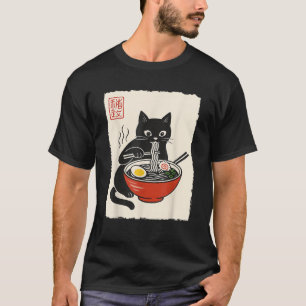 Camiseta Gato Fofo Engraçado Ramen Sumi e Kawaii Pintura a