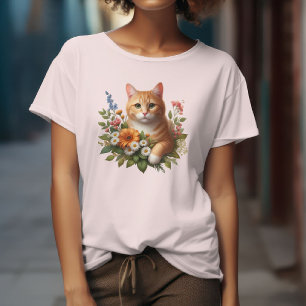 Camiseta Gato Fofo Entre As Flores