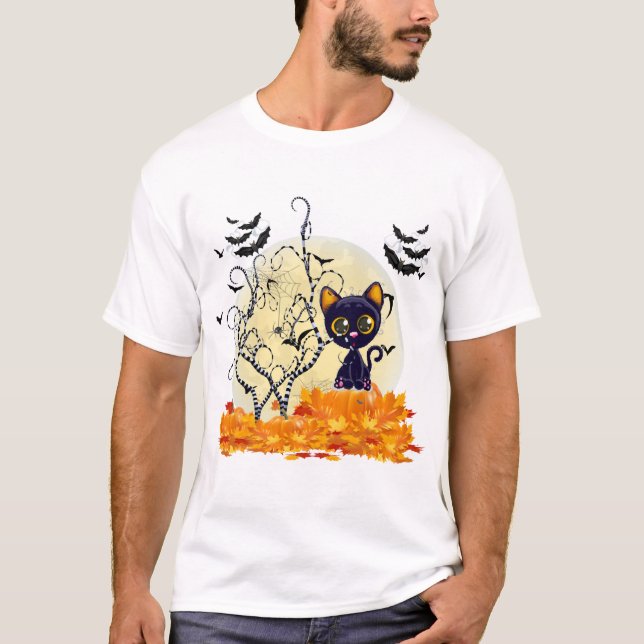 Camiseta Gato Fofo Esperando pelo Halloween (Frente)