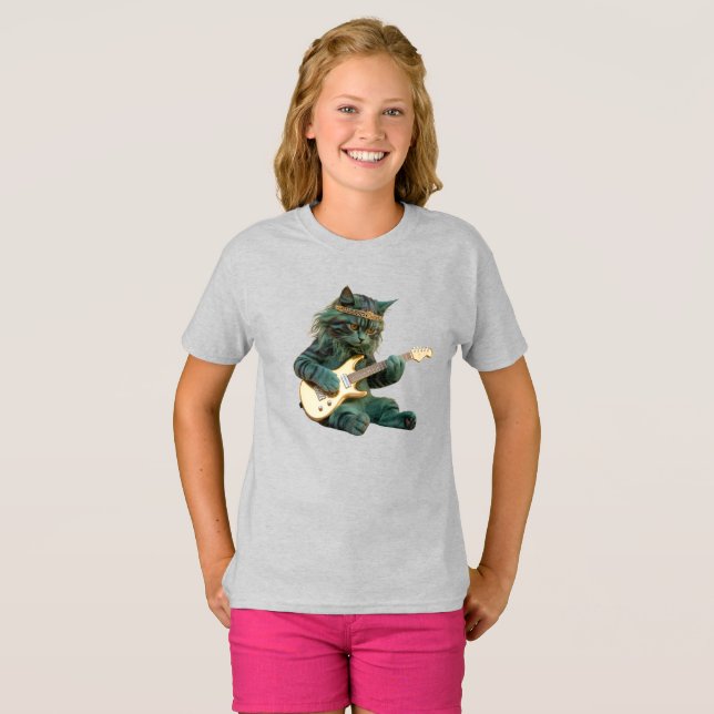 Camiseta Gato Fofo Estrela do Rock Infantil (Frente Completa)