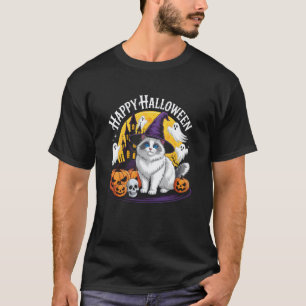 Camiseta Gato Fofo Feliz Dia das Bruxas Ragdoll Felino Sini