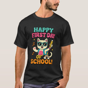 Camiseta Gato Fofo Feliz Primeiro Dia de Aula Volta às Aula