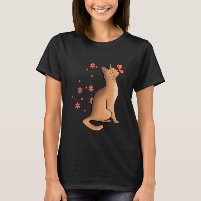 Camiseta Gato Fofo Flor Japonesa (Frente)