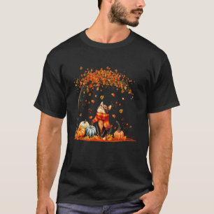 Camiseta Gato Fofo Folha Outono para Amantes de Gatos 1