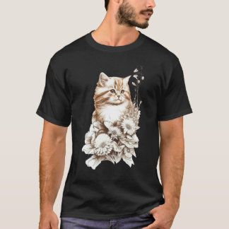 Camiseta Gato Fofo Gatinho & Flores Dono de Gato  Gato